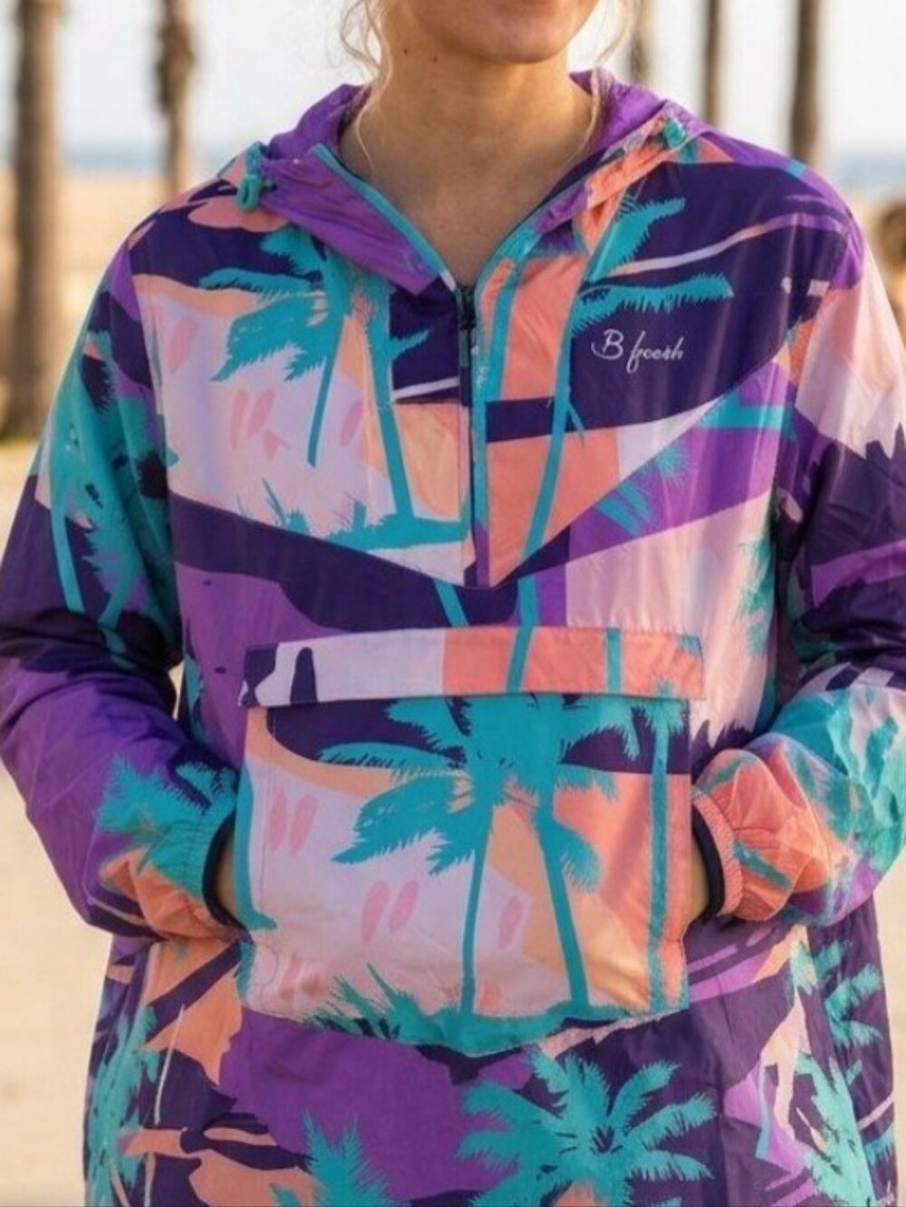 B Fresh Fanny Breaker.  Tropical Print Windbreaker Jacket Sz M